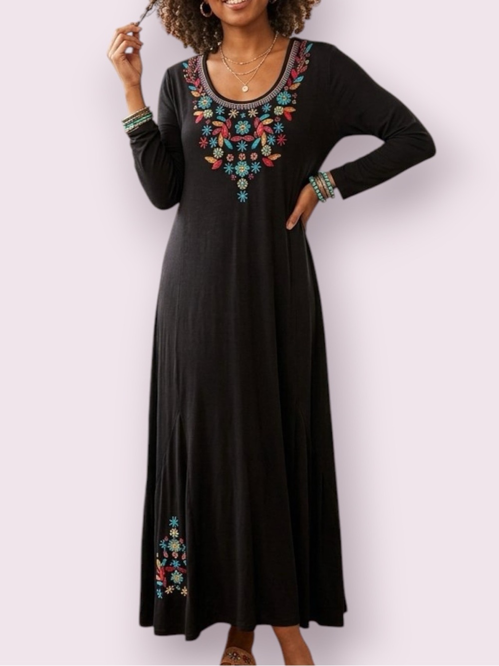 Soft Surroundings Embroidered Maxi Dress Black Size 3X